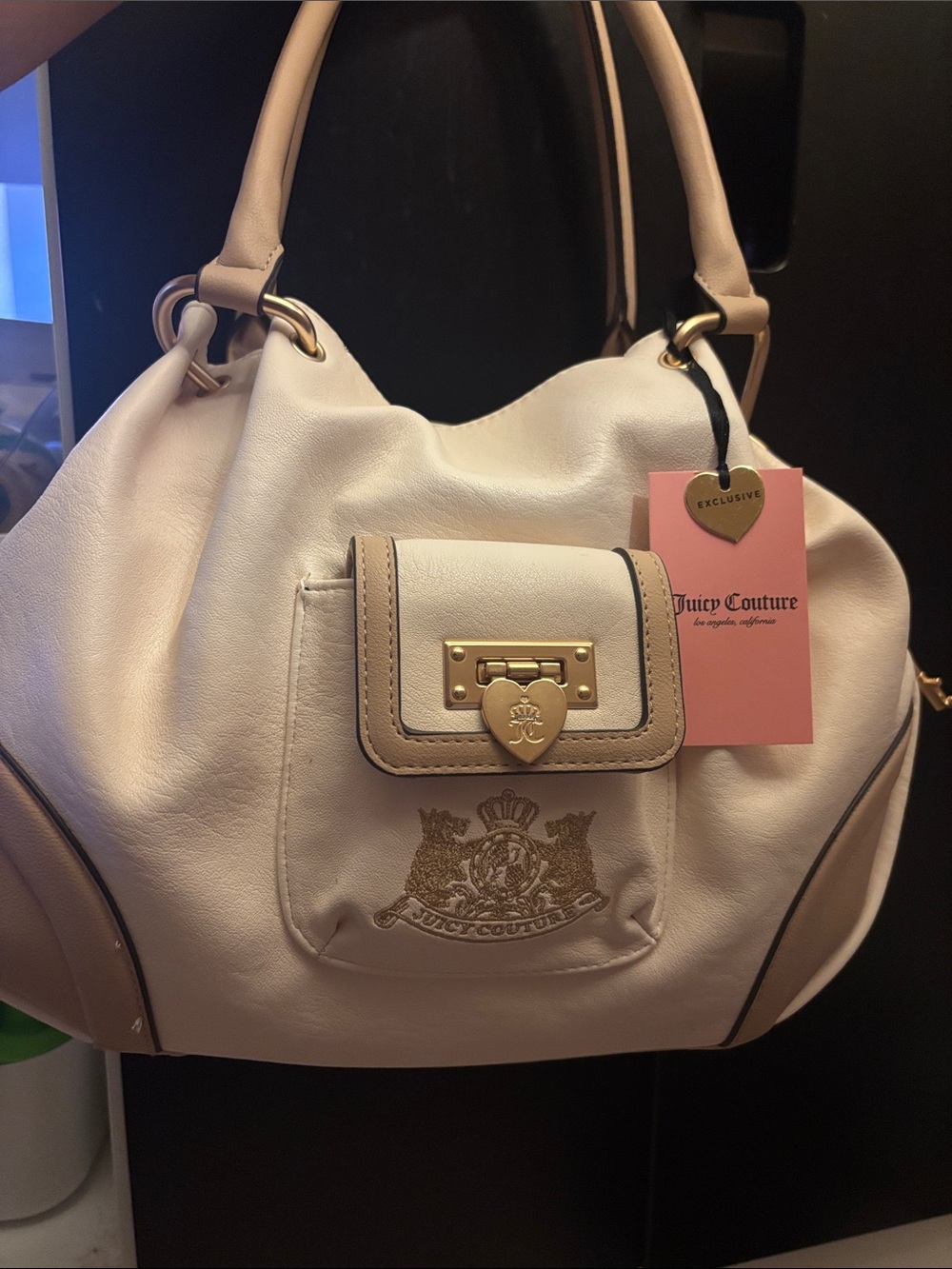 Juicy Couture Cream Satchel with Gold Hardware